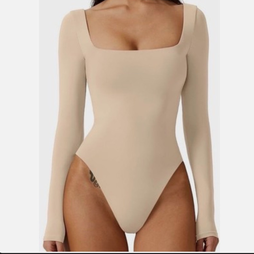 Qinsen Cream Tan Long Sleeve Body Suit
